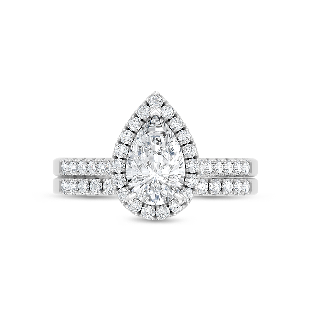 10K White Gold Lab Grown Diamond 1 1/2 Ct.Tw. Pear Shape Halo Bridal Ring (Center 1 Ctw)