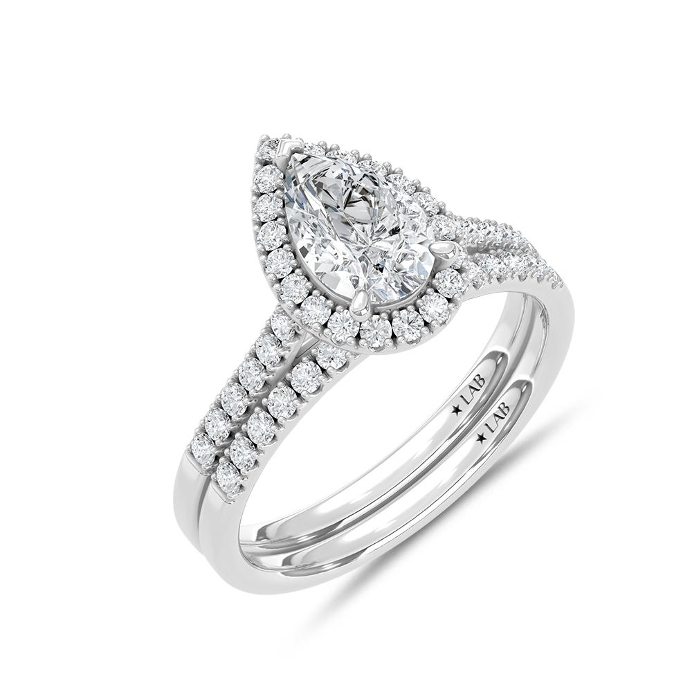 10K White Gold Lab Grown Diamond 1 1/2 Ct.Tw. Pear Shape Halo Bridal Ring (Center 1 Ctw)