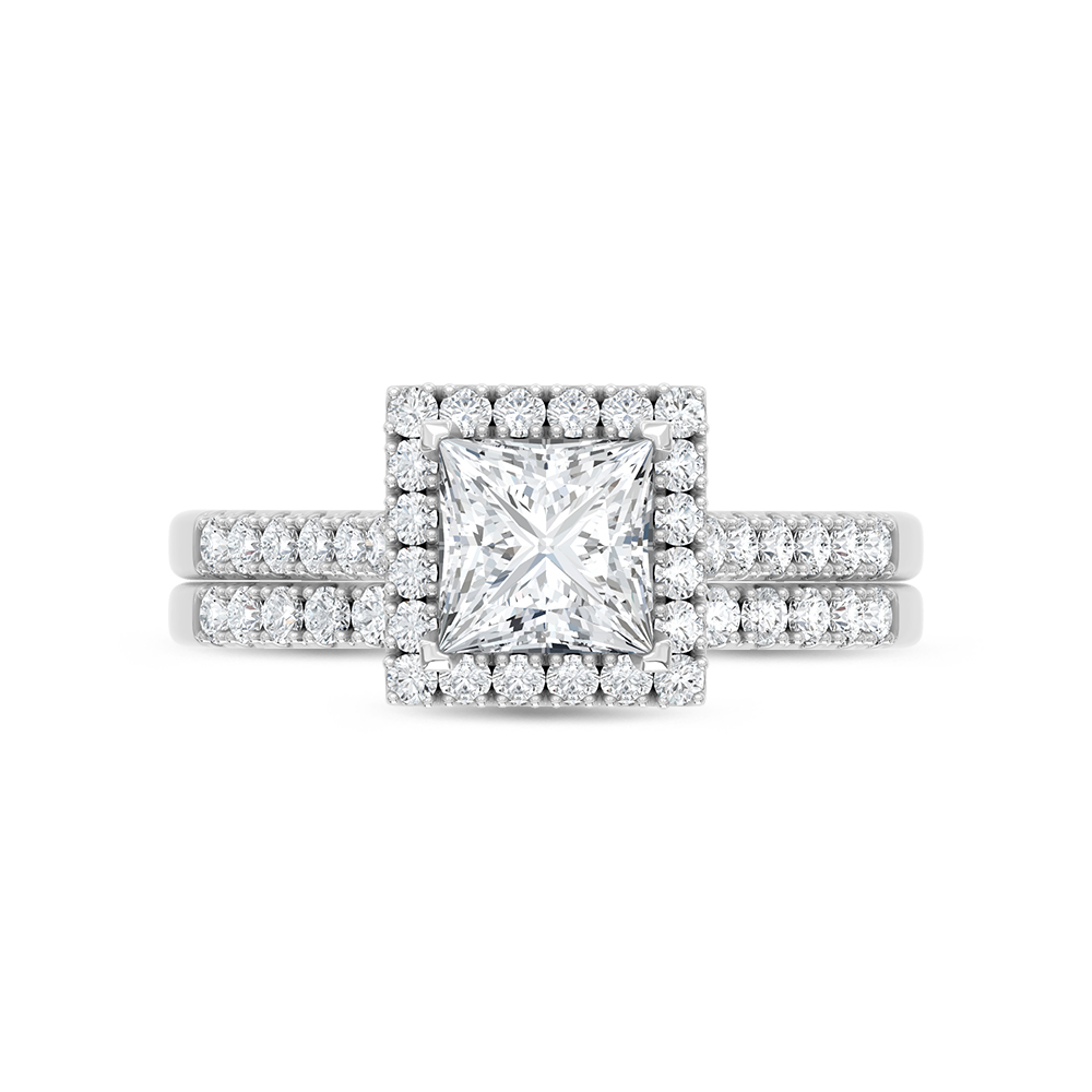 10K White Gold Lab Grown Diamond 1 1/2 Ct.Tw. Princess Shape Halo Bridal Ring (Center 1 Ctw)