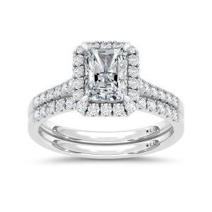 10K White Gold Lab Grown Diamond 1 1/2 Ct.Tw. Radiant Shape Halo Bridal Ring (Center 1 Ctw)