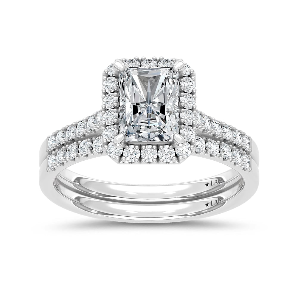 10K White Gold Lab Grown Diamond 1 1/2 Ct.Tw. Radiant Shape Halo Bridal Ring (Center 1 Ctw)