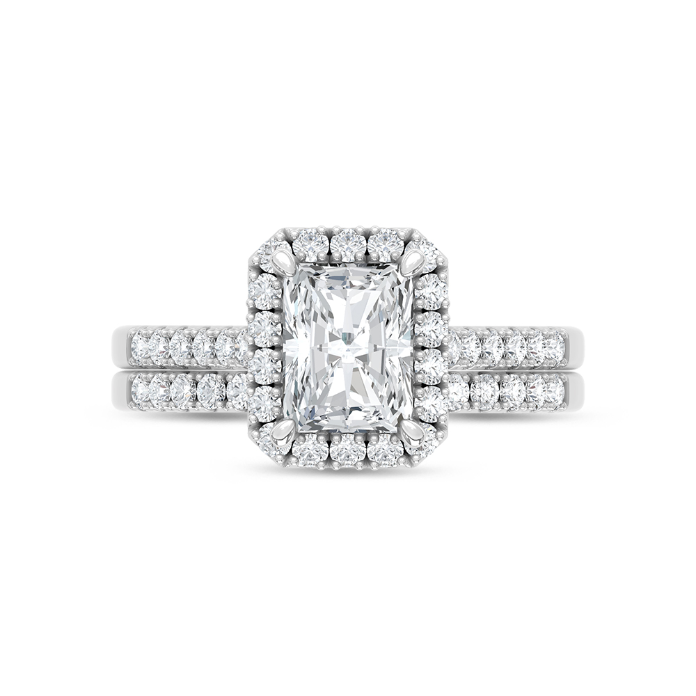 10K White Gold Lab Grown Diamond 1 1/2 Ct.Tw. Radiant Shape Halo Bridal Ring (Center 1 Ctw)
