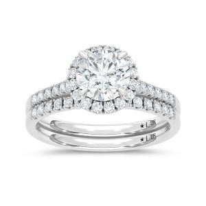 10K White Gold Lab Grown Diamond 1 1/2 Ct.Tw. Round Shape Halo Bridal Ring (Center 1 Ctw)