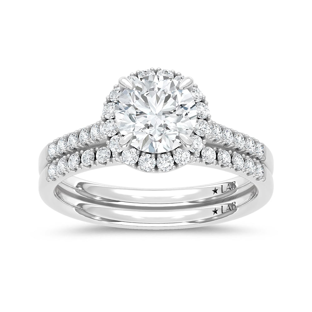 10K White Gold Lab Grown Diamond 1 1/2 Ct.Tw. Round Shape Halo Bridal Ring (Center 1 Ctw)