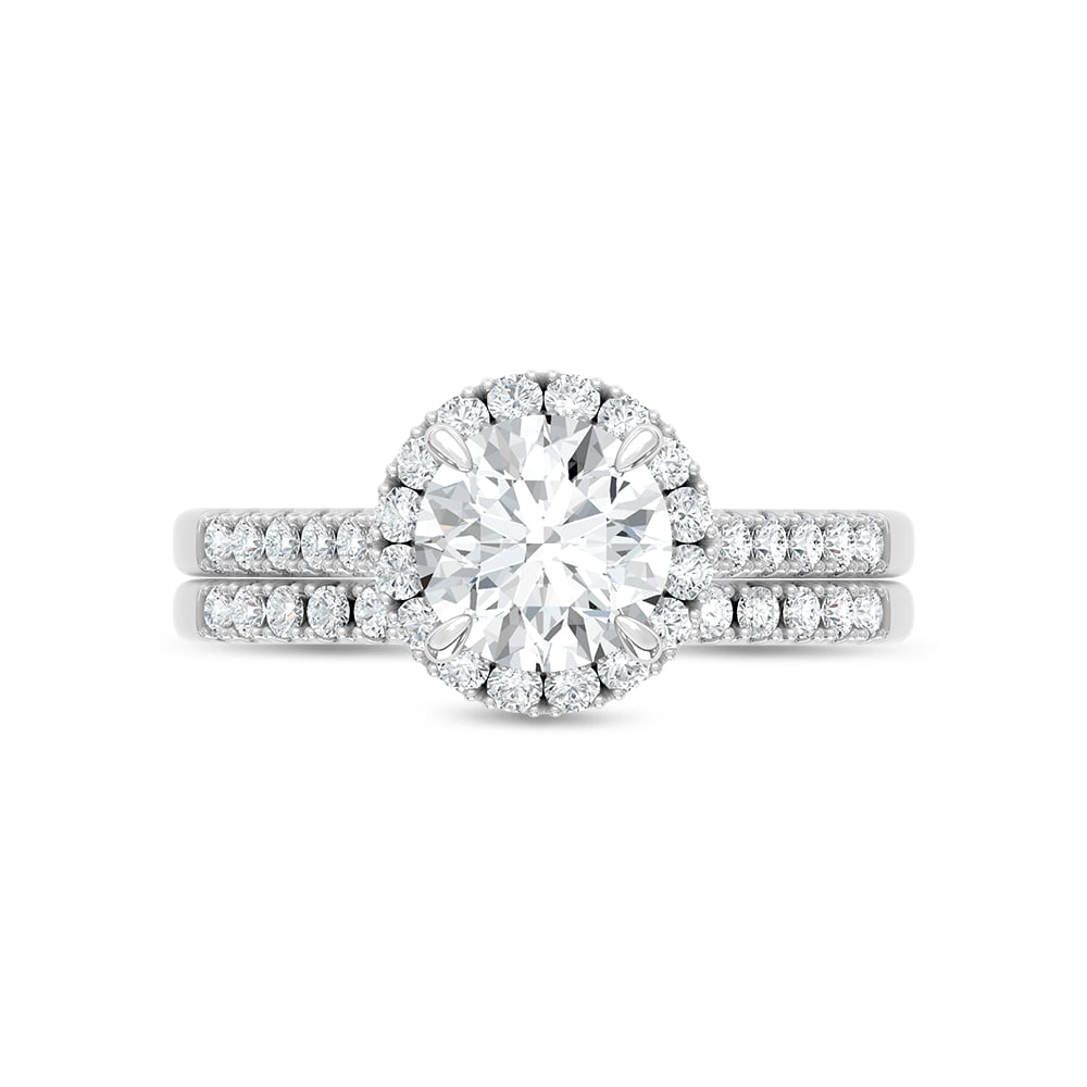10K White Gold Lab Grown Diamond 1 1/2 Ct.Tw. Round Shape Halo Bridal Ring (Center 1 Ctw)