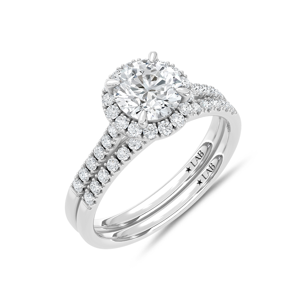 10K White Gold Lab Grown Diamond 1 1/2 Ct.Tw. Round Shape Halo Bridal Ring (Center 1 Ctw)