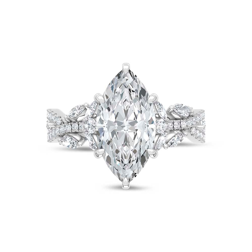 14K White Gold Lab Grown Diamond 3 3/4 Ct.Tw. IGI Certified Marquise Shape Floral Engagement Ring ( Center 3CTW)