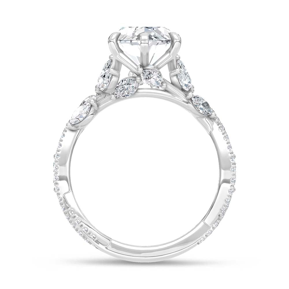 14K White Gold Lab Grown Diamond 3 3/4 Ct.Tw. IGI Certified Marquise Shape Floral Engagement Ring ( Center 3CTW)