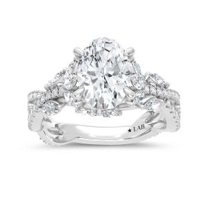 14K White Gold Lab Grown Diamond 2 3/4 Ct.Tw. IGI Certified Oval Shape Floral Engagement Ring ( Center 2CTW)