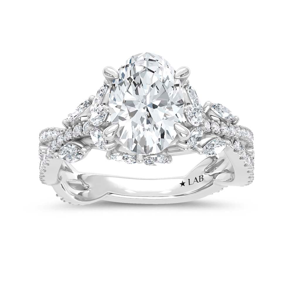14K White Gold Lab Grown Diamond 2 3/4 Ct.Tw. IGI Certified Oval Shape Floral Engagement Ring ( Center 2CTW)