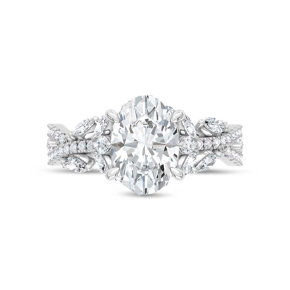 14K White Gold Lab Grown Diamond 2 3/4 Ct.Tw. IGI Certified Oval Shape Floral Engagement Ring ( Center 2CTW)