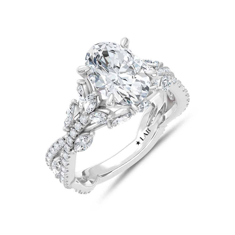 14K White Gold Lab Grown Diamond 2 3/4 Ct.Tw. IGI Certified Oval Shape Floral Engagement Ring ( Center 2CTW)