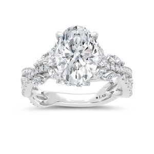 14K White Gold Lab Grown Diamond 3 3/4 Ct.Tw. IGI Certified Oval Shape Floral Engagement Ring ( Center 3CTW)