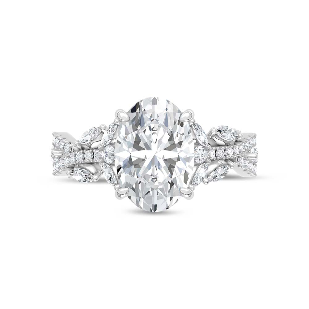 14K White Gold Lab Grown Diamond 3 3/4 Ct.Tw. IGI Certified Oval Shape Floral Engagement Ring ( Center 3CTW)