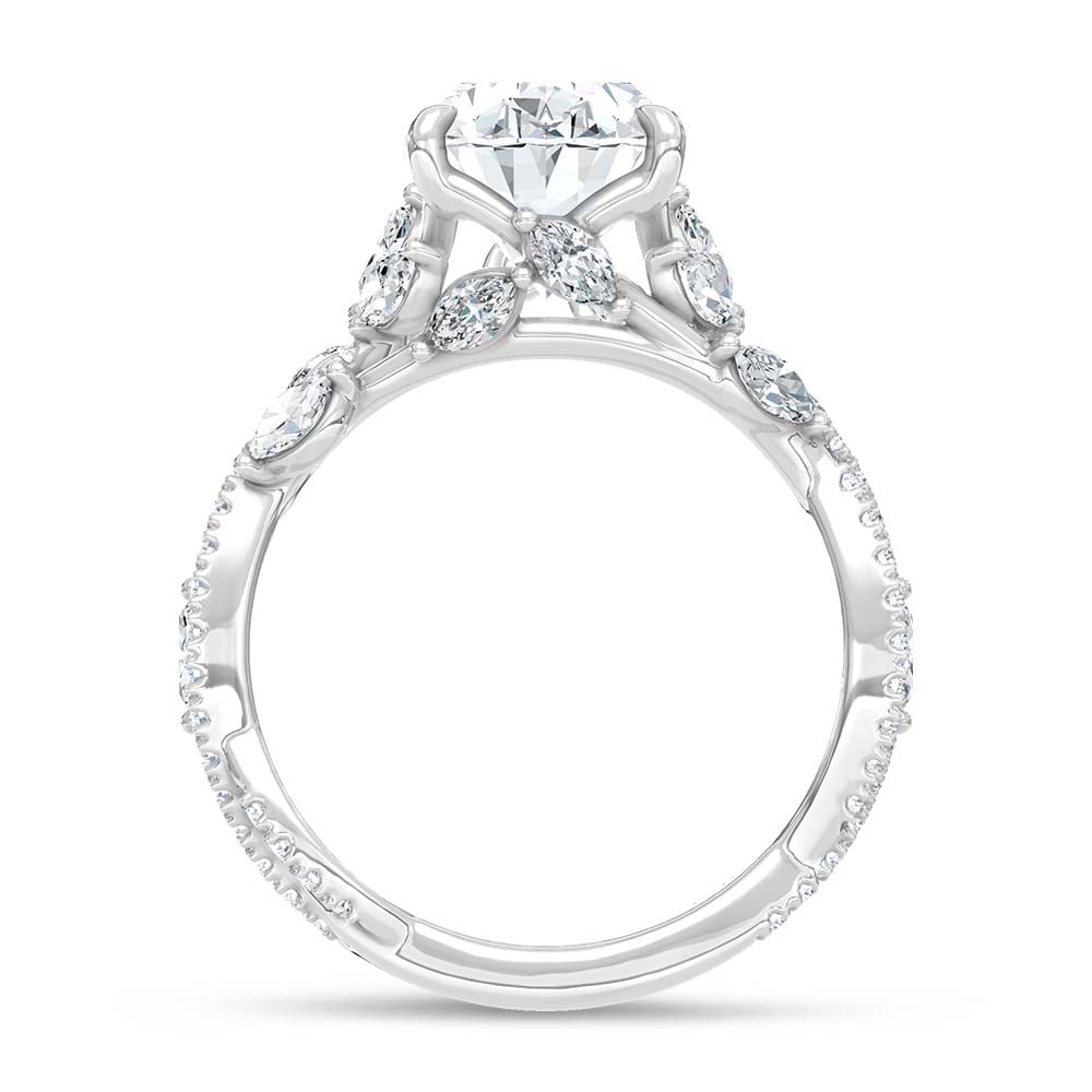 14K White Gold Lab Grown Diamond 3 3/4 Ct.Tw. IGI Certified Oval Shape Floral Engagement Ring ( Center 3CTW)