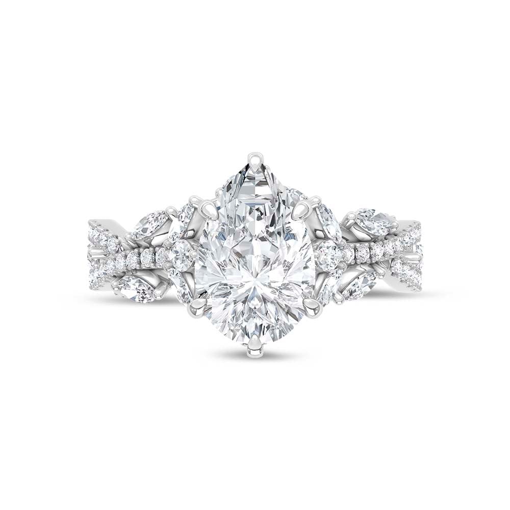 14K White Gold Lab Grown Diamond 2 3/4 Ct.Tw. IGI Certified Pear Shape Floral Engagement Ring ( Center 2CTW)