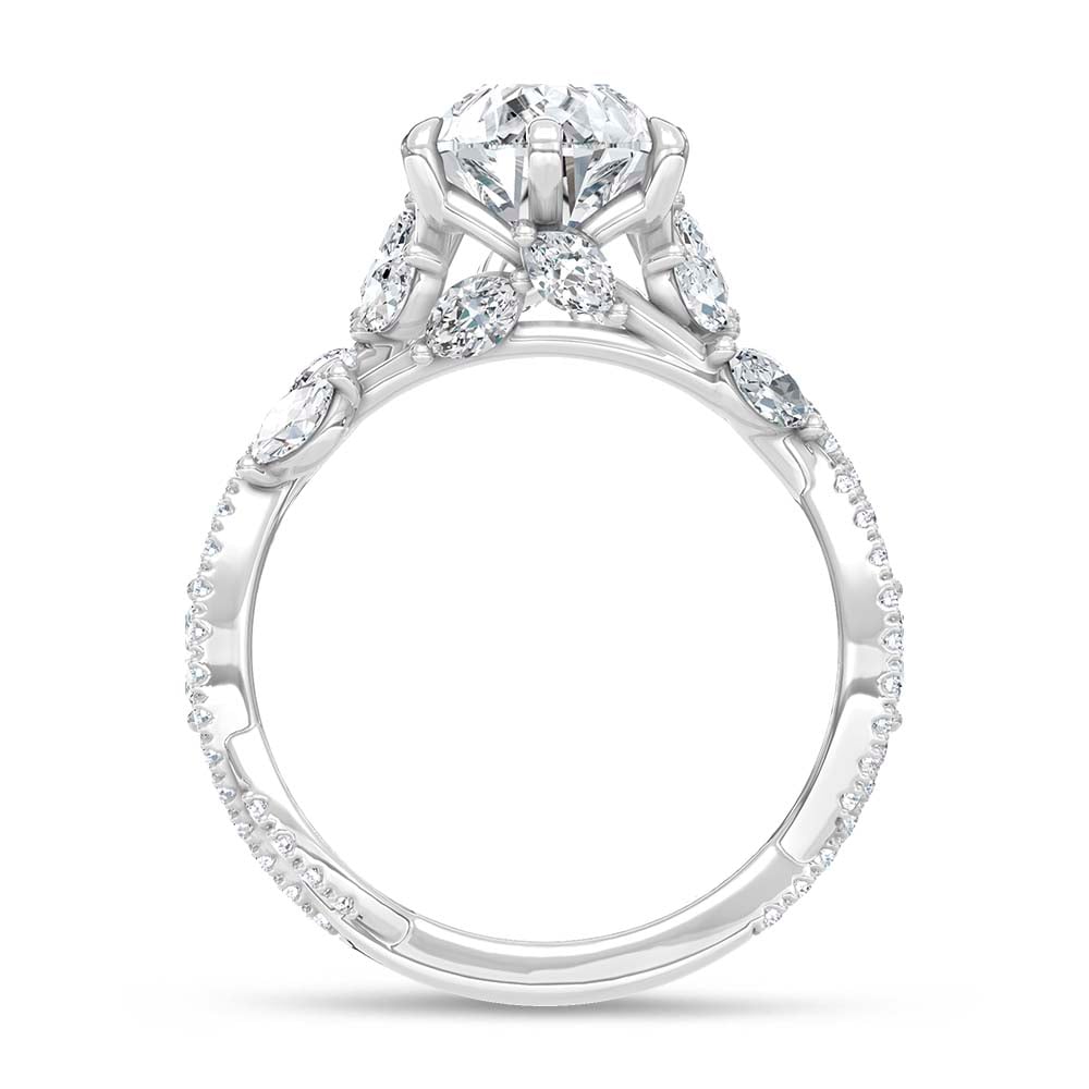 14K White Gold Lab Grown Diamond 2 3/4 Ct.Tw. IGI Certified Pear Shape Floral Engagement Ring ( Center 2CTW)