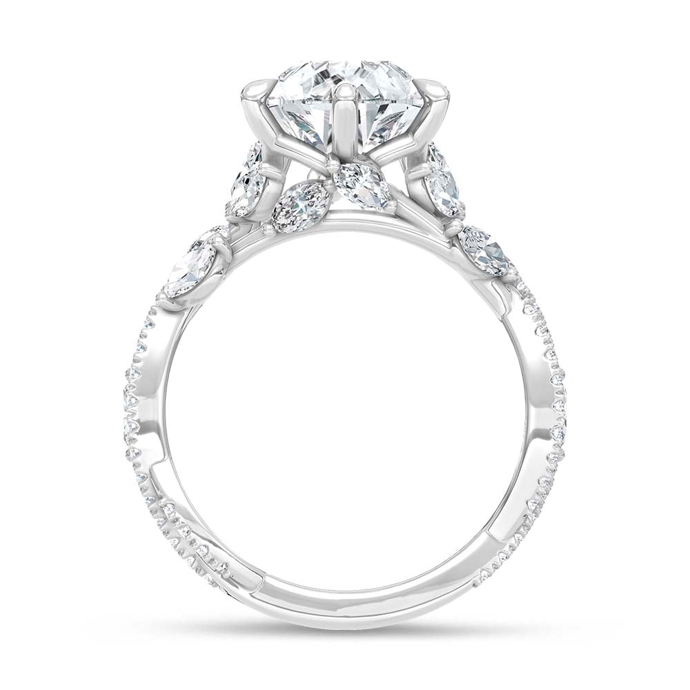 14K White Gold Lab Grown Diamond 3 3/4 Ct.Tw. IGI Certified Pear Shape Floral Engagement Ring ( Center 3CTW)
