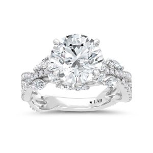 14K White Gold Lab Grown Diamond 2 3/4 Ct.Tw. IGI Certified Round Shape Floral Engagement Ring ( Center 2CTW)