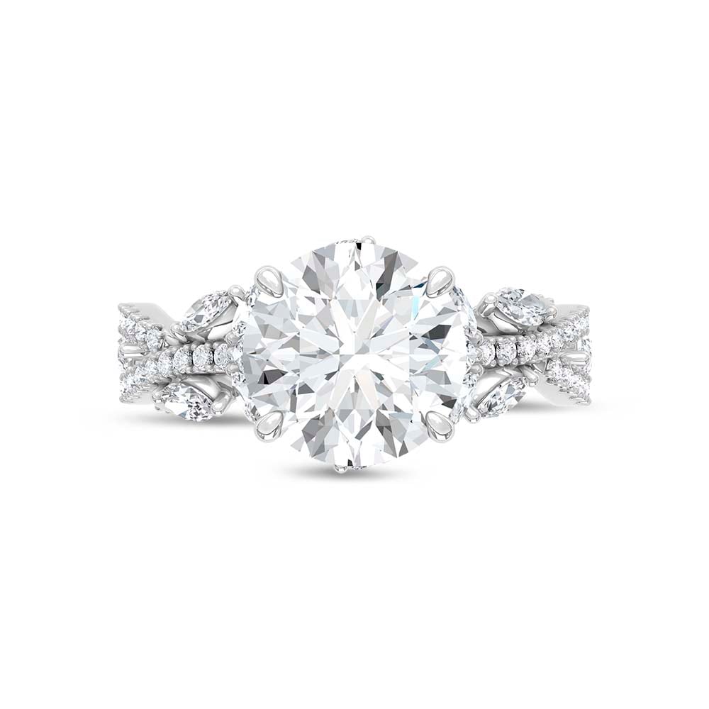 14K White Gold Lab Grown Diamond 2 3/4 Ct.Tw. IGI Certified Round Shape Floral Engagement Ring ( Center 2CTW)