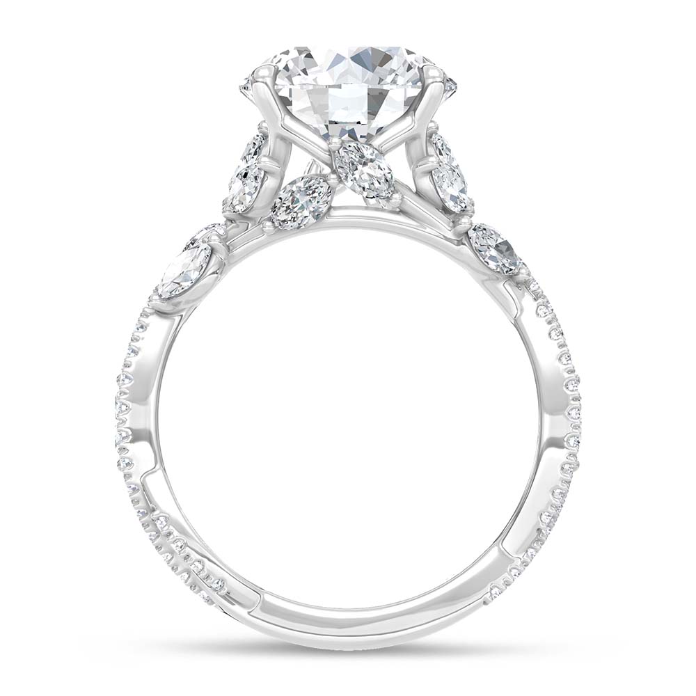 14K White Gold Lab Grown Diamond 2 3/4 Ct.Tw. IGI Certified Round Shape Floral Engagement Ring ( Center 2CTW)