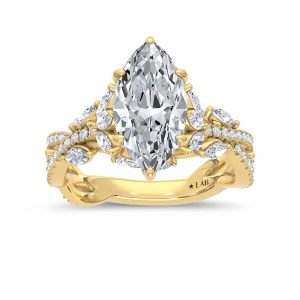 14K Yellow Gold Lab Grown Diamond 2 3/4 Ct.Tw. IGI Certified Marquise Shape Floral Engagement Ring ( Center 2CTW)