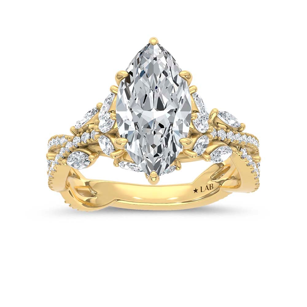 14K Yellow Gold Lab Grown Diamond 2 3/4 Ct.Tw. IGI Certified Marquise Shape Floral Engagement Ring ( Center 2CTW)
