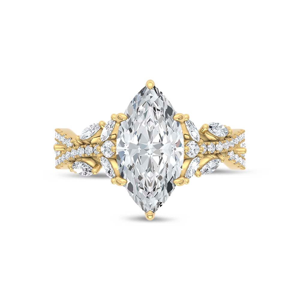 14K Yellow Gold Lab Grown Diamond 2 3/4 Ct.Tw. IGI Certified Marquise Shape Floral Engagement Ring ( Center 2CTW)