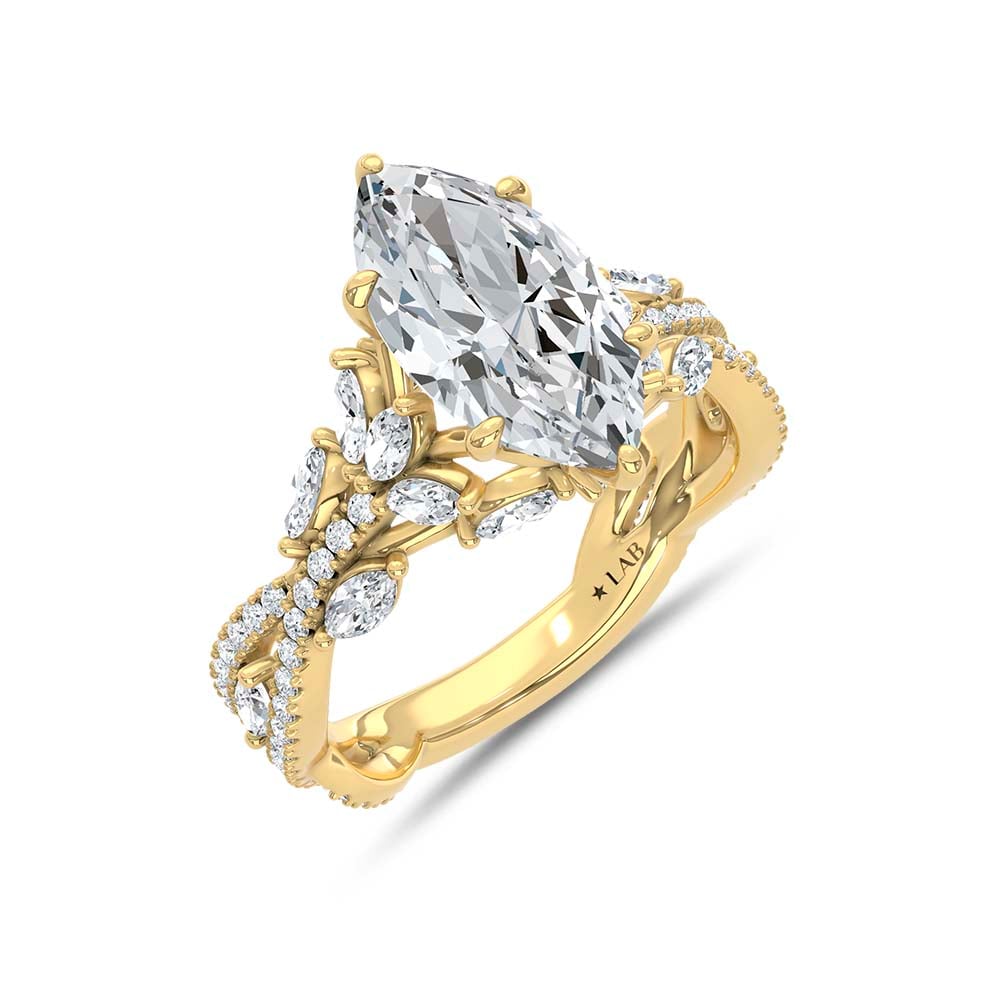 14K Yellow Gold Lab Grown Diamond 2 3/4 Ct.Tw. IGI Certified Marquise Shape Floral Engagement Ring ( Center 2CTW)