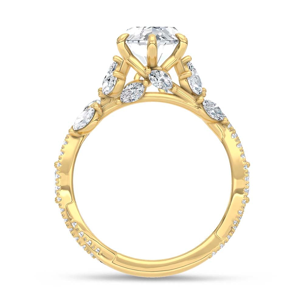 14K Yellow Gold Lab Grown Diamond 2 3/4 Ct.Tw. IGI Certified Marquise Shape Floral Engagement Ring ( Center 2CTW)