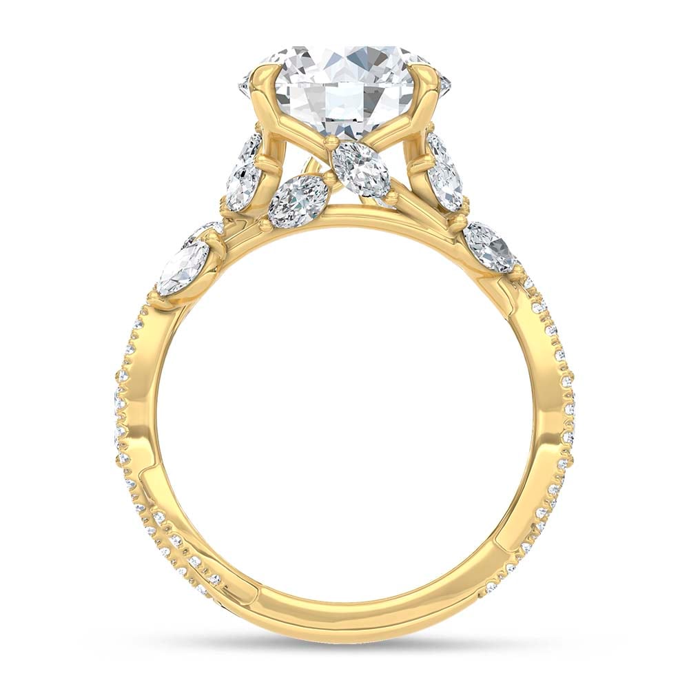 14K Yellow Gold Lab Grown Diamond 3 3/4 Ct.Tw. IGI Certified Round Shape Floral Engagement Ring ( Center 3CTW)