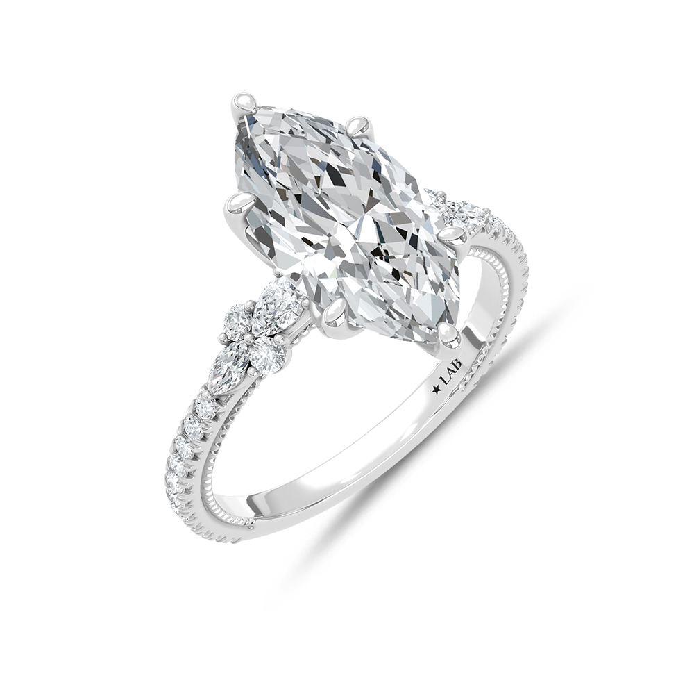 14K White Gold Lab Grown Diamond 2 1/2 Ct.Tw. Marquise Shape Engagement Ring (Center 2 CT)