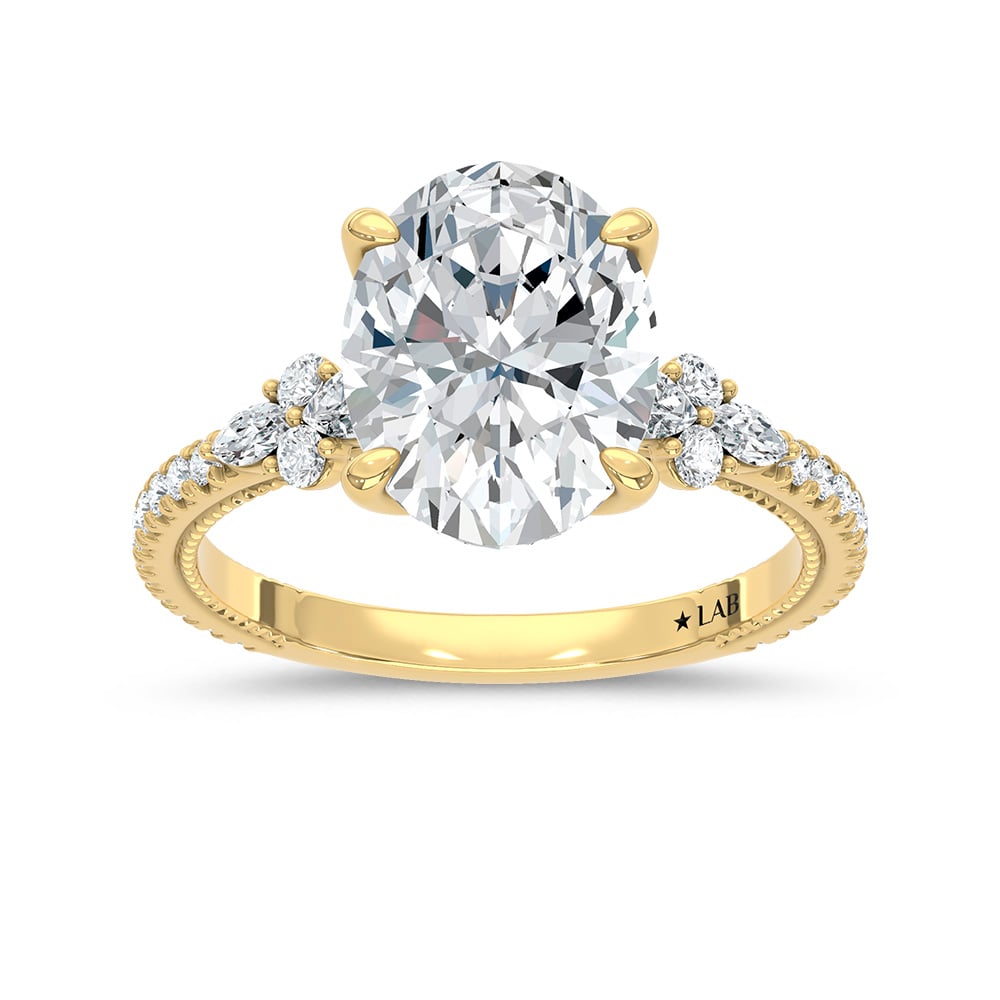 14K Yellow Gold Lab Grown Diamond 2 1/2 Ct.Tw. Oval Shape Engagement Ring (Center 2 CT)