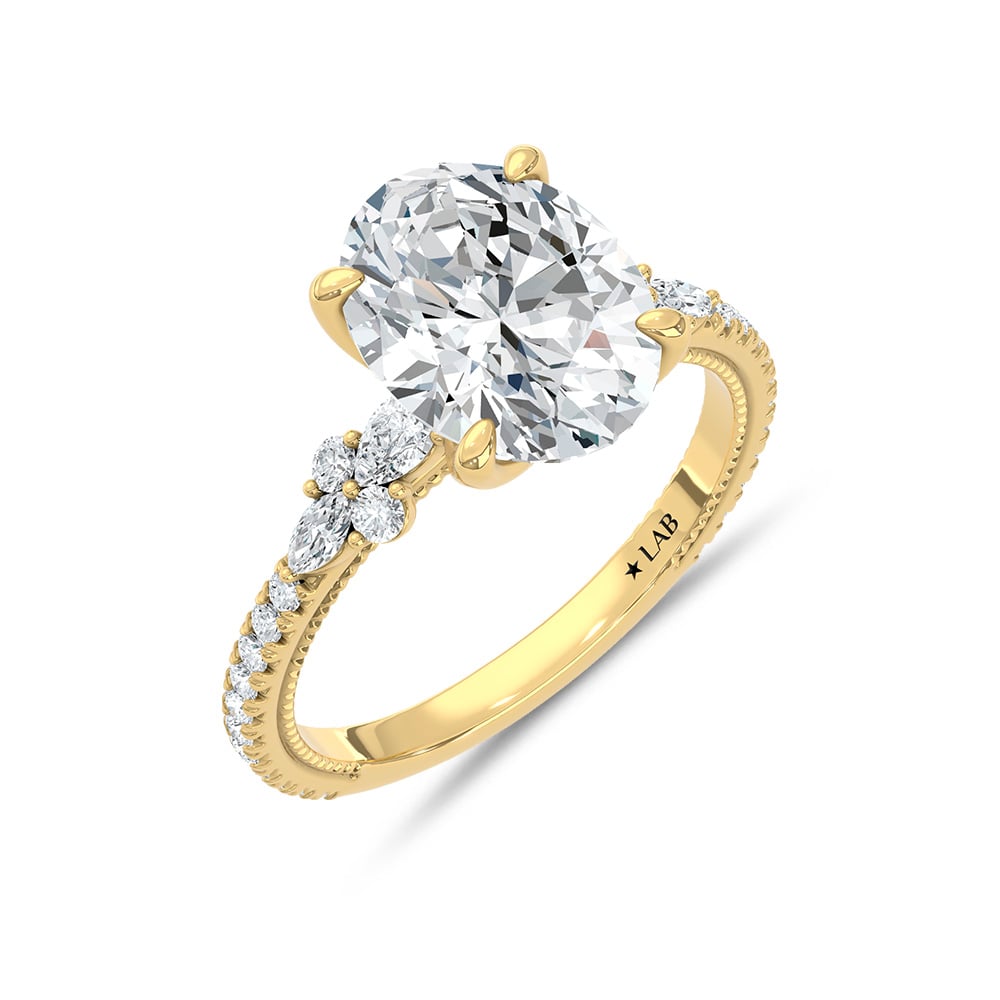 14K Yellow Gold Lab Grown Diamond 2 1/2 Ct.Tw. Oval Shape Engagement Ring (Center 2 CT)