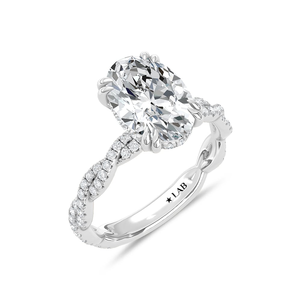 14K White Gold Lab Grown Diamond 3 1/3 Ct.Tw. Oval Shape Engagement Ring (Center 3 CT)