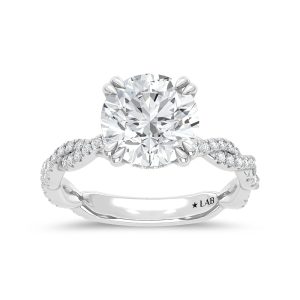 14K White Gold Lab Grown Diamond 3 1/3 Ct.Tw. Round Shape Engagement Ring (Center 3 CT)