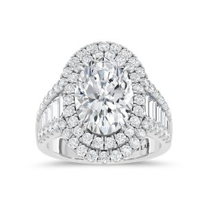 14K White Gold Lab Grown Diamond 6 1/2 Ct.Tw. Oval Shape Engagement Ring (Center 5 CT)