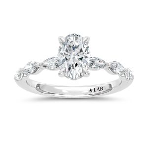 14K White Gold Lab Grown Diamond 1 1/2 Ct.Tw. Oval Shape Engagement Ring (Center 1 CT)