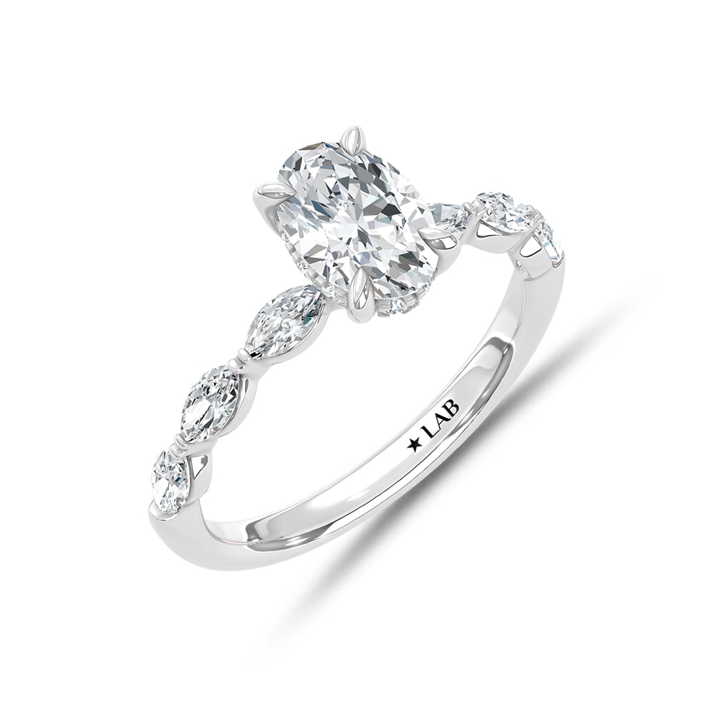 14K White Gold Lab Grown Diamond 1 1/2 Ct.Tw. Oval Shape Engagement Ring (Center 1 CT)