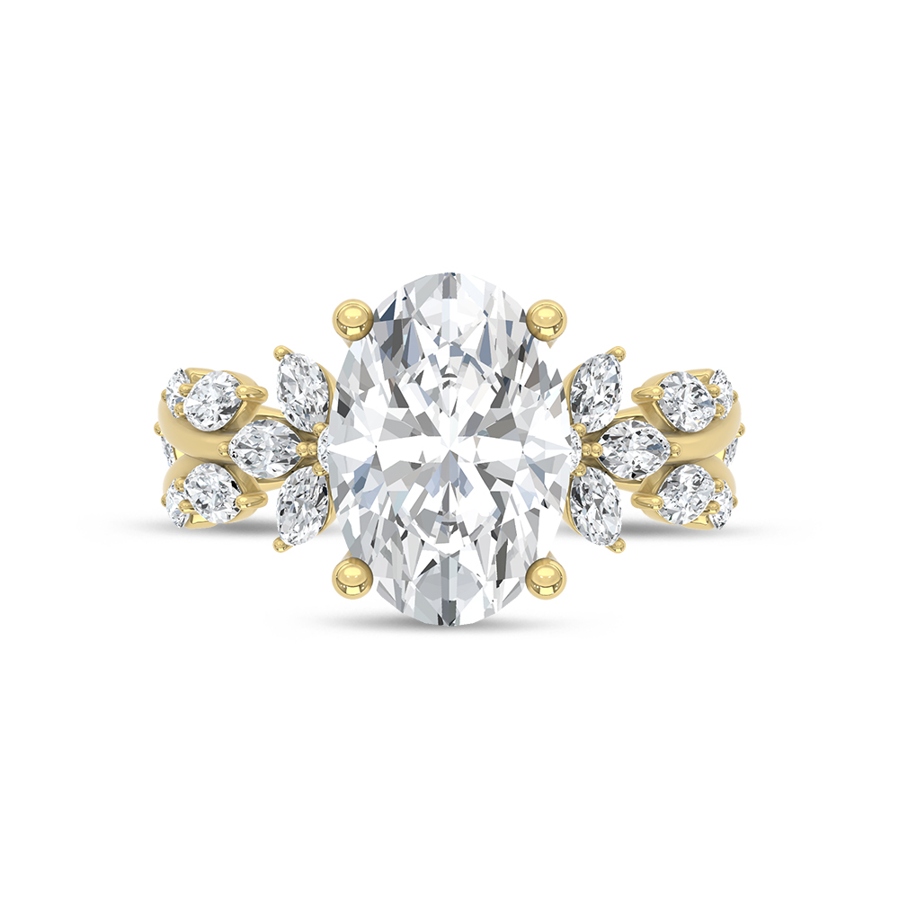 14K Yellow Gold Lab Grown Diamond 3 7/8 Ct.Tw. Oval Shape Floral Engagement Ring (Center 3 CT)