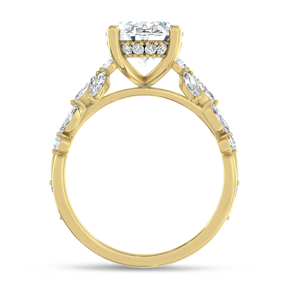 14K Yellow Gold Lab Grown Diamond 3 7/8 Ct.Tw. Oval Shape Floral Engagement Ring (Center 3 CT)