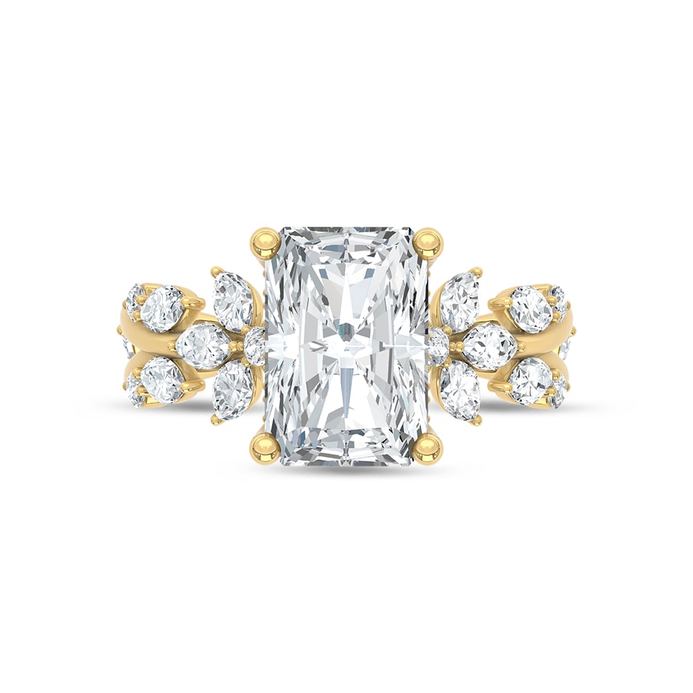 14K Yellow Gold Lab Grown Diamond 3 7/8 Ct.Tw. Radiant Shape Floral Engagement Ring (Center 3 CT)