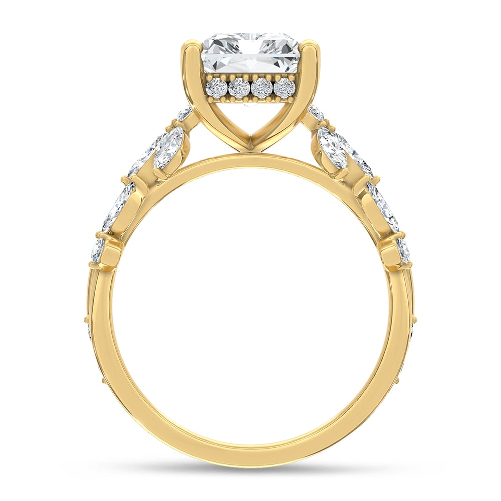 14K Yellow Gold Lab Grown Diamond 3 7/8 Ct.Tw. Radiant Shape Floral Engagement Ring (Center 3 CT)