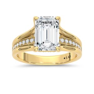 14K Yellow Gold Lab Grown Diamond 3 3/8 Ct.Tw. Emerald Shape Engagement Ring (Center 3 CT)