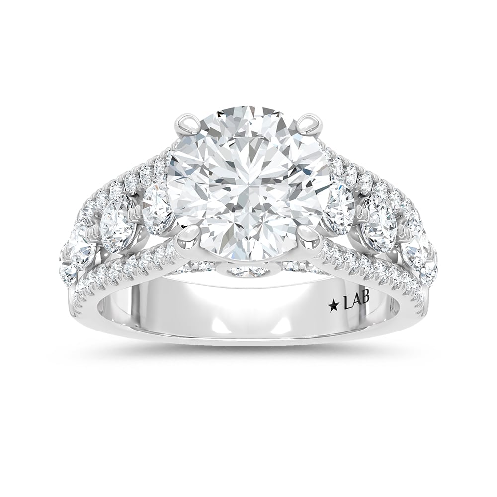 14K White Gold Lab Grown Diamond 4 3/4 Ct.Tw. Round Shape Engagement Ring (Center 3 CT)
