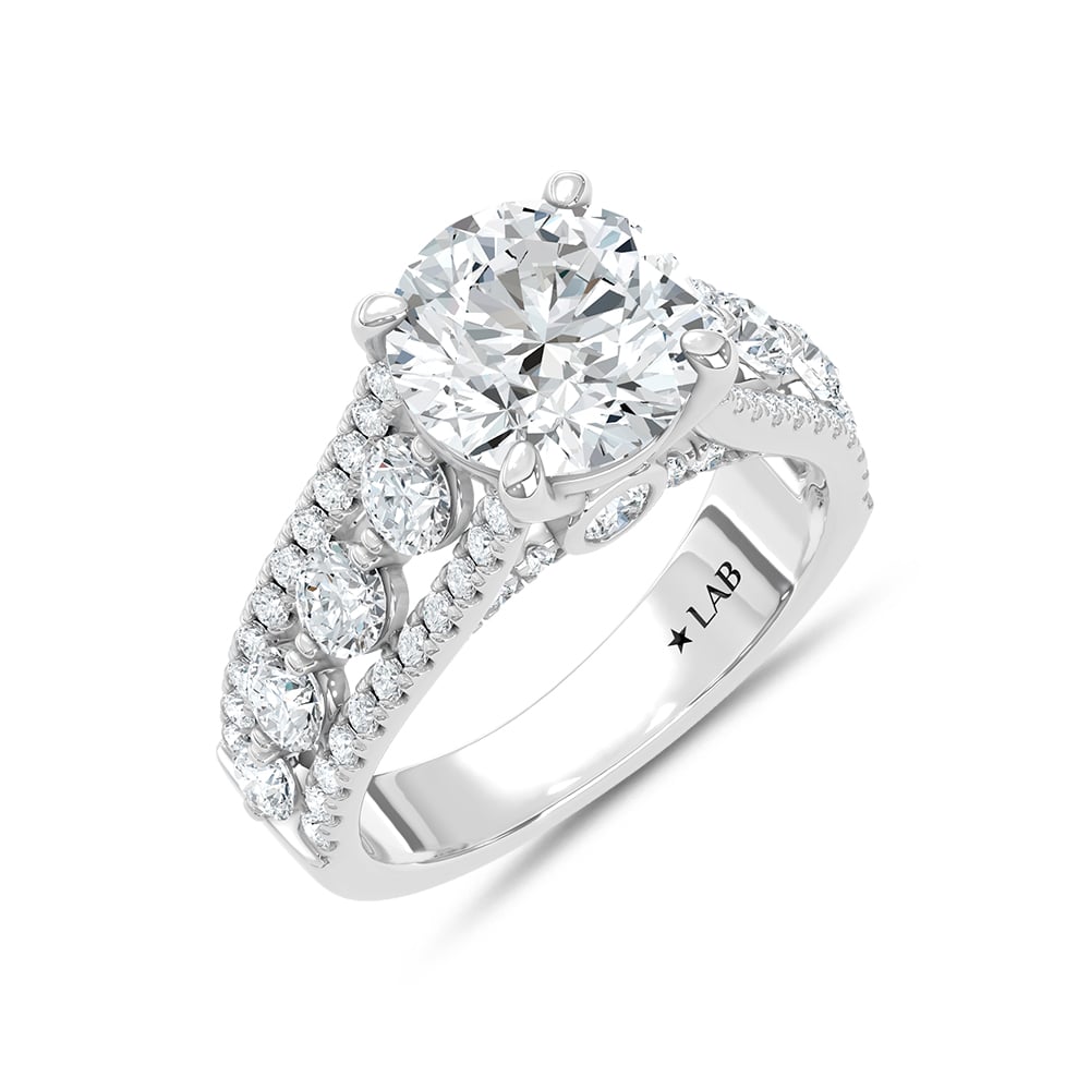 14K White Gold Lab Grown Diamond 4 3/4 Ct.Tw. Round Shape Engagement Ring (Center 3 CT)