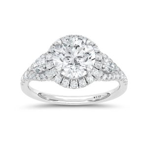 14K White Gold Lab Grown Diamond 3 Ct.Tw. Round Shape Halo Engagement Ring (Center 2 CT)