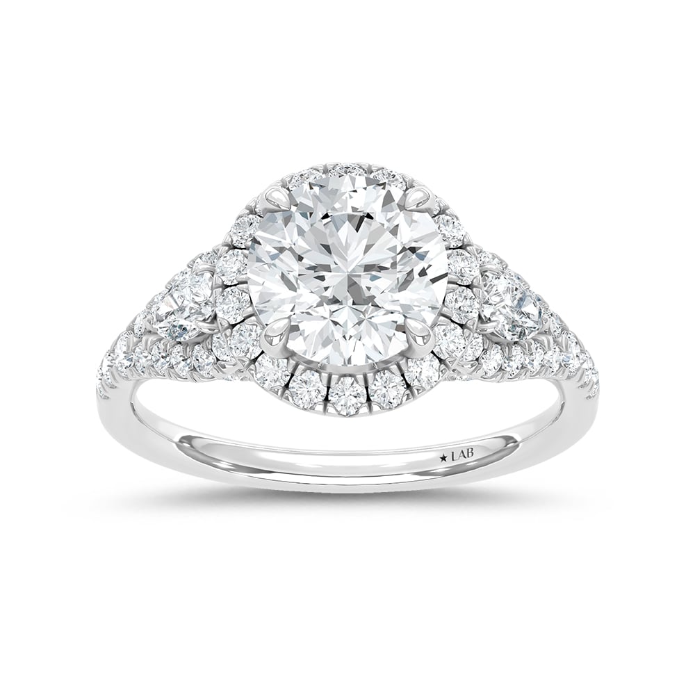 14K White Gold Lab Grown Diamond 3 Ct.Tw. Round Shape Halo Engagement Ring (Center 2 CT)