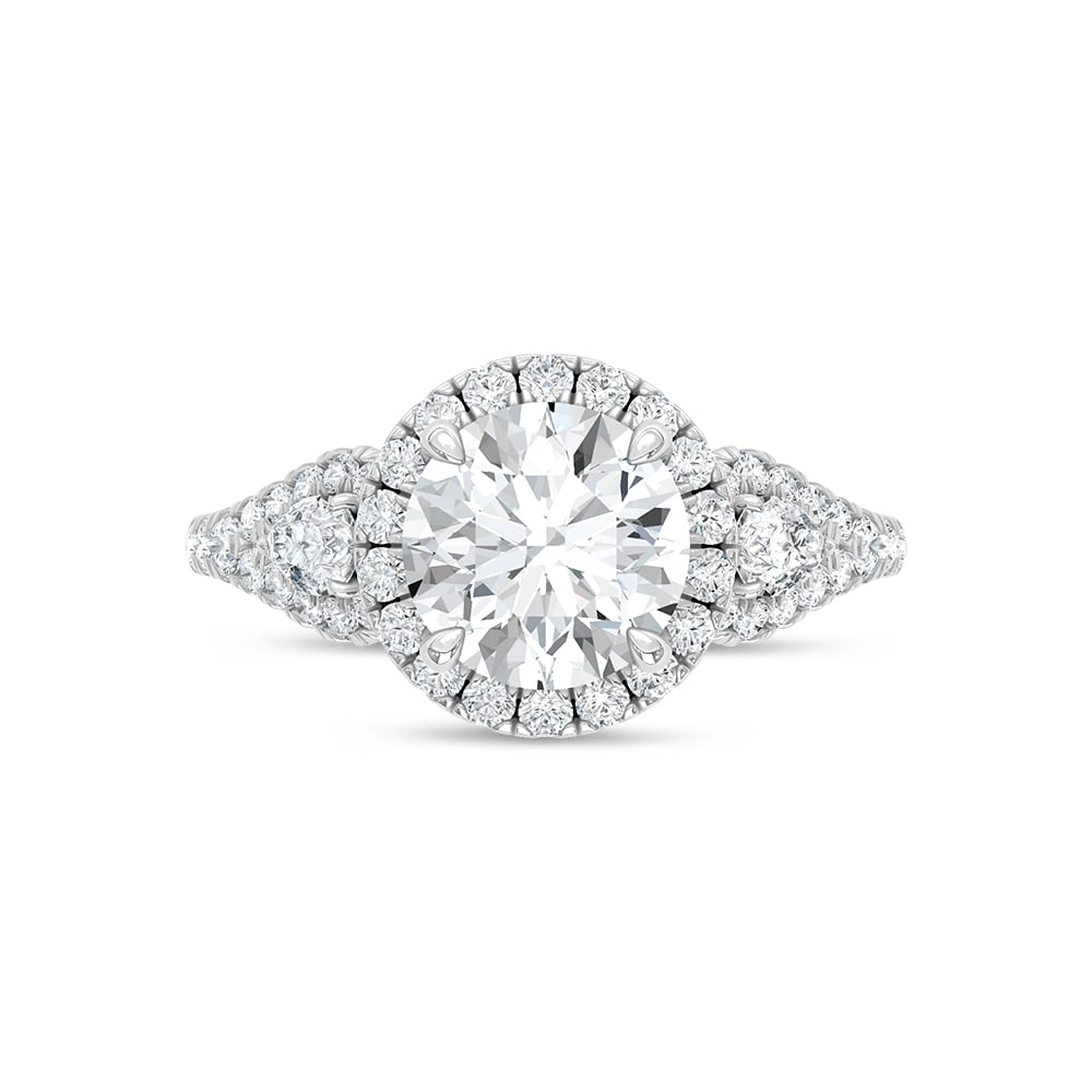 14K White Gold Lab Grown Diamond 3 Ct.Tw. Round Shape Halo Engagement Ring (Center 2 CT)