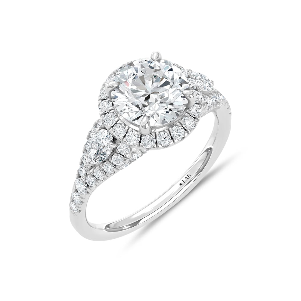14K White Gold Lab Grown Diamond 3 Ct.Tw. Round Shape Halo Engagement Ring (Center 2 CT)